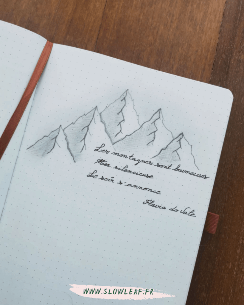 poème dessin et texte montagnes brumeuses